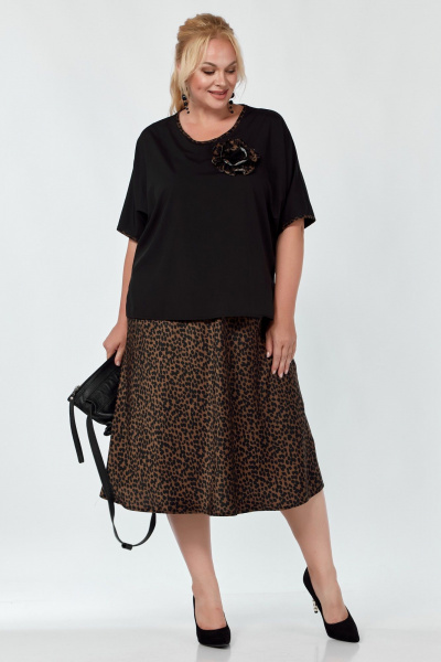 Блуза и юбка из текстиля с цветочным украшением Belinga 2305 леопард - фото 1
