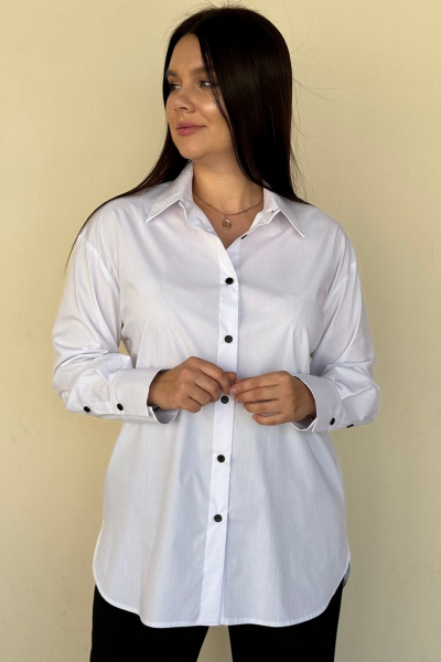 Рубашка удлиненного свободного кроя с контрастными пуговицами S.O.L O Me М-1614 белый - фото 1