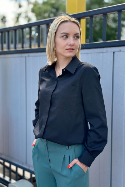 Рубашка прямого силуэта из хлопка с карманом S.O.L O Me М-1615 черный - фото 2