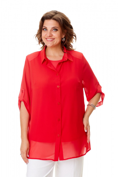 Комплект-блуза и майка свободного кроя с принтом в горошек Abbi 5031 красный - фото 10