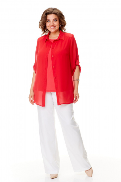 Комплект-блуза и майка свободного кроя с принтом в горошек Abbi 5031 красный - фото 2