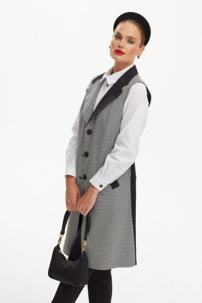 Брючный костюм с удлиненным жилетом в гусиную лапку Твой имидж 1886 черно-белый - фото 3