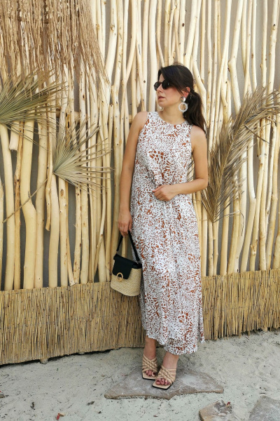 Легкое летнее платье А-силуэта из вискозы без рукавов ERTANNO 2118 молочный/коричневый - фото 1