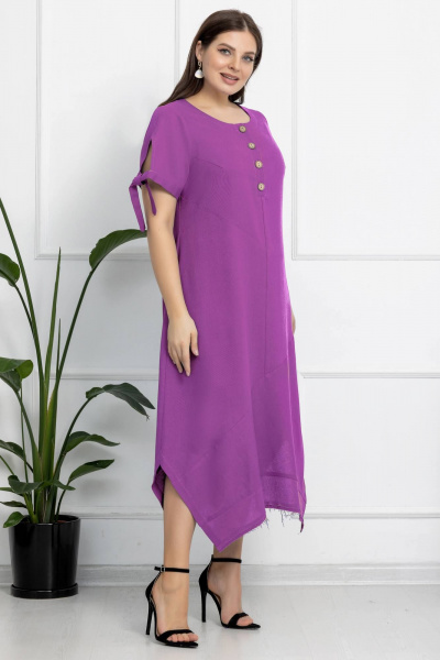 Льняное платье с ассиметричным низом и завязками Gold Style 2628 сиреневый - фото 8