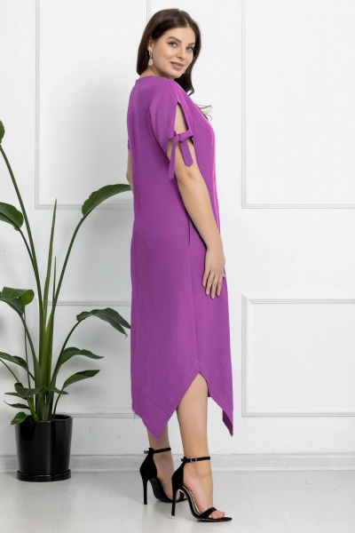 Льняное платье с ассиметричным низом и завязками Gold Style 2628 сиреневый - фото 6