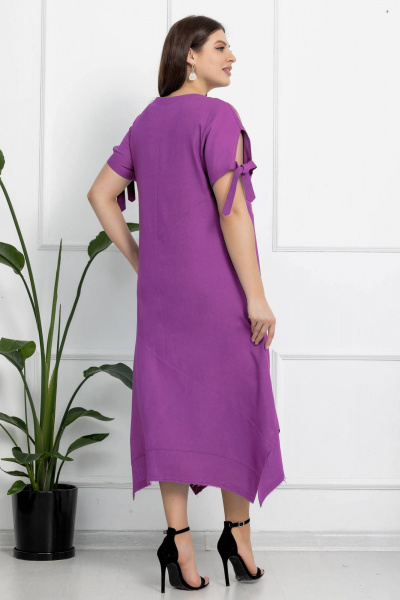 Льняное платье с ассиметричным низом и завязками Gold Style 2628 сиреневый - фото 4