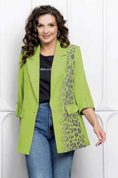 Пиджак прямого силуэта с анималистичным принтом Gold Style 2615/1 салатовый - фото 3