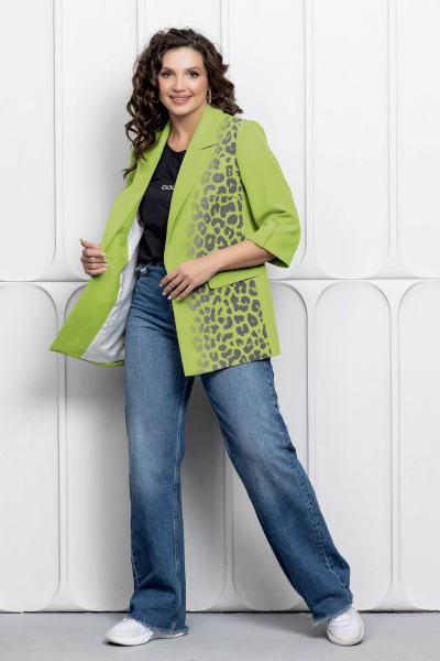 Пиджак прямого силуэта с анималистичным принтом Gold Style 2615/1 салатовый - фото 2