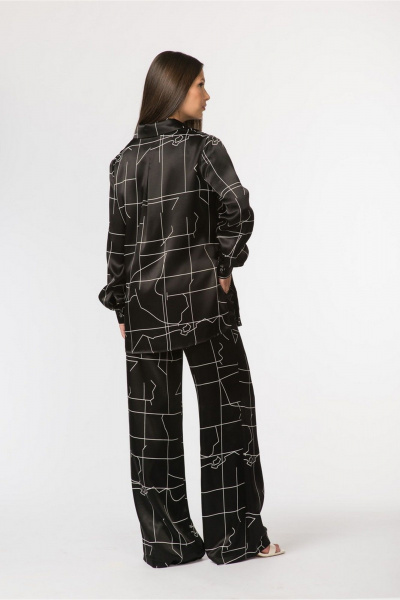 Блузка свободного кроя из вискозы с воротником-стойкой FASHION CENTRE В-3768 черный - фото 6