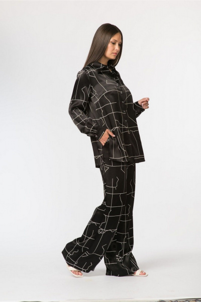 Блузка свободного кроя из вискозы с воротником-стойкой FASHION CENTRE В-3768 черный - фото 4