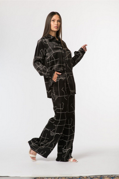 Блузка свободного кроя из вискозы с воротником-стойкой FASHION CENTRE В-3768 черный - фото 2