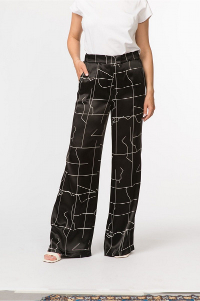 Широкие брюки прямого кроя из вискозы с поясом-резинкой FASHION CENTRE В-3769 черный - фото 5