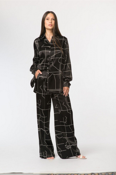 Широкие брюки прямого кроя из вискозы с поясом-резинкой FASHION CENTRE В-3769 черный - фото 4