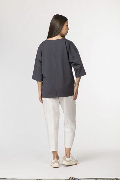 Классичный джемпер из хлопка и трикотажа с удлиненным рукавом FASHION CENTRE Х-3727 темно-серый - фото 4