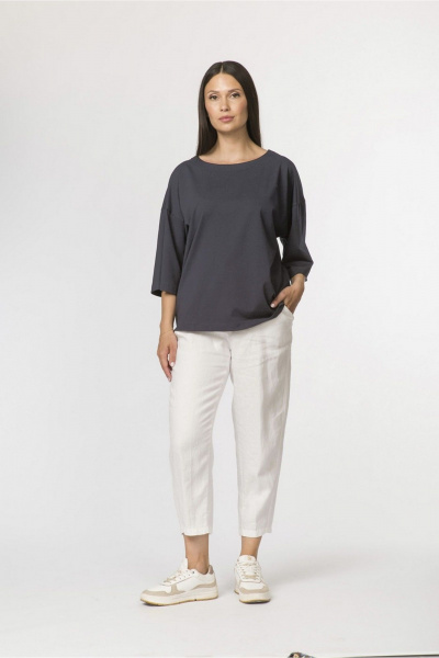 Классичный джемпер из хлопка и трикотажа с удлиненным рукавом FASHION CENTRE Х-3727 темно-серый - фото 3