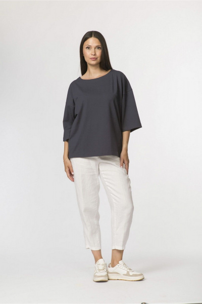 Классичный джемпер из хлопка и трикотажа с удлиненным рукавом FASHION CENTRE Х-3727 темно-серый - фото 1