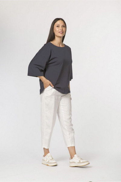 Классичный джемпер из хлопка и трикотажа с удлиненным рукавом FASHION CENTRE Х-3727 темно-серый - фото 2