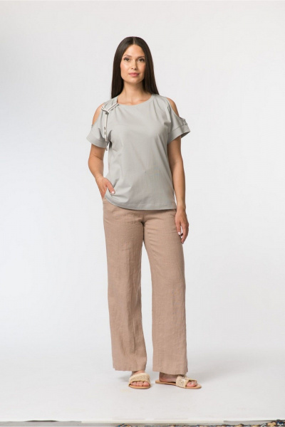 Джемпер прямой с овальными вырезами и шнурами FASHION CENTRE Х-3728 серо-голубой - фото 3