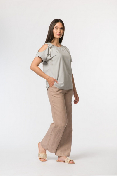 Джемпер прямой с овальными вырезами и шнурами FASHION CENTRE Х-3728 серо-голубой - фото 2