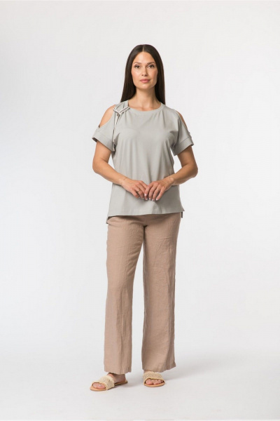 Джемпер прямой с овальными вырезами и шнурами FASHION CENTRE Х-3728 серо-голубой - фото 1