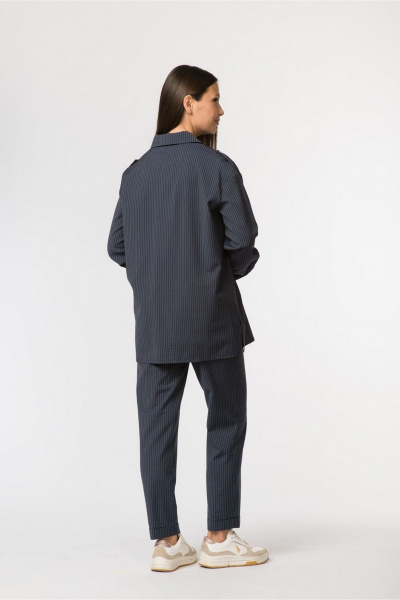 Блузка свободного кроя с рубашечным воротником и карманом FASHION CENTRE Шр-3392 синий в полоску - фото 2