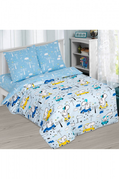 Комплект постельного белья из хлопка с поплином голубой цвет АРТПОСТЕЛЬ 912 движ - фото 1