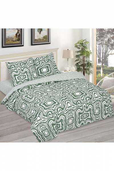 Постельный комплект из поплина, зеленый, 2 наволочки, просторный АРТПОСТЕЛЬ 920 энимал - фото 1