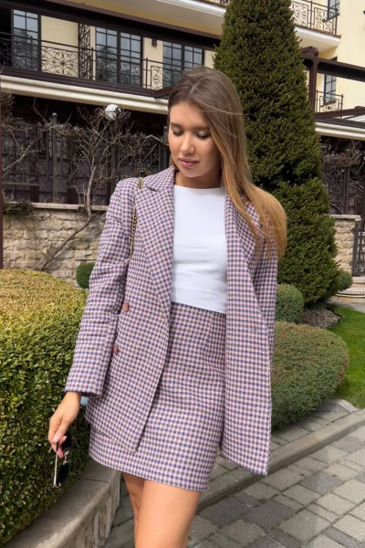 Классическая укороченная юбка из льна в клетку Garsonnier 110004.054 - фото 7