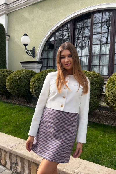 Классическая укороченная юбка из льна в клетку Garsonnier 110004.054 - фото 5