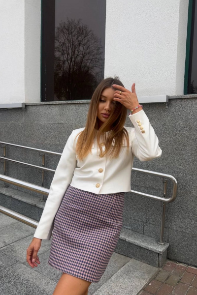 Классическая укороченная юбка из льна в клетку Garsonnier 110004.054 - фото 1