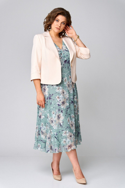 Летний костюм из шифона и ткани с воланами Slaviaelit 166 мята+пудровый - фото 2