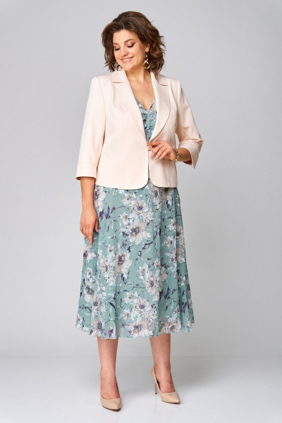 Летний костюм из шифона и ткани с воланами Slaviaelit 166 мята+пудровый - фото 1