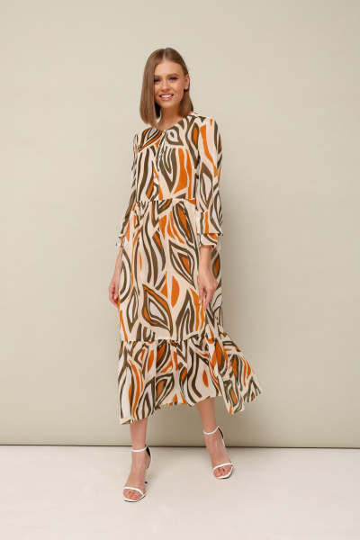 Стильное платье из шифона с длинным рукавом и разрезами PUR PUR 11-034/20 - фото 1