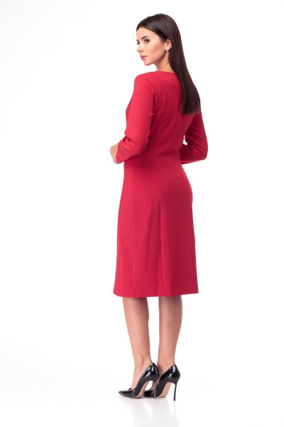 Полуприлегающее платье из текстиля с рельефами и длинным рукавом Anelli 891 красный - фото 6