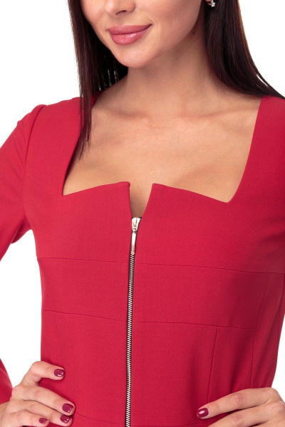 Полуприлегающее платье из текстиля с рельефами и длинным рукавом Anelli 891 красный - фото 4