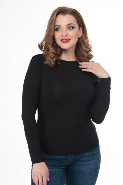 Демисезонный трикотажный укороченный лонгслив с округлым воротом Anelli 897 черный - фото 8