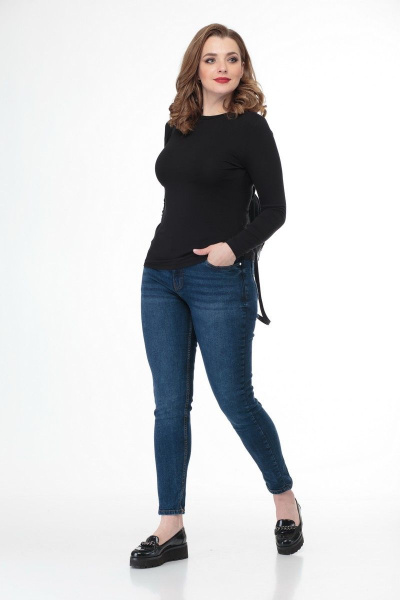 Демисезонный трикотажный укороченный лонгслив с округлым воротом Anelli 897 черный - фото 2