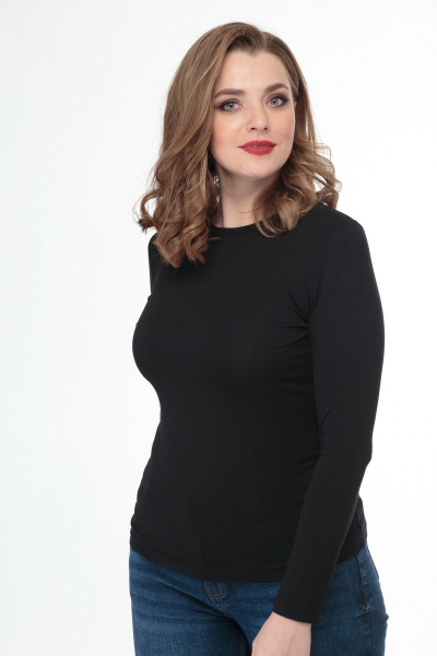 Демисезонный трикотажный укороченный лонгслив с округлым воротом Anelli 897 черный - фото 1