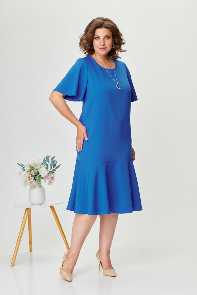 Летнее платье прямого силуэта с воланом из плательной ткани Fortuna ШЖ 1719 василек - фото 1