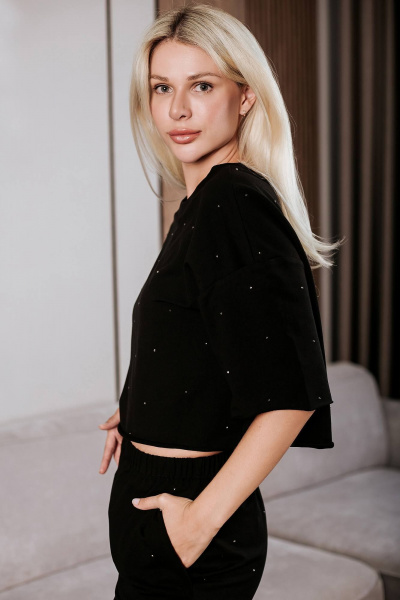 Летний костюм блузка и брюки из хлопка с стразами BUNABOUTIQUE 2101 - фото 5