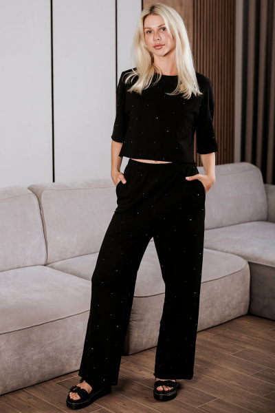 Летний костюм блузка и брюки из хлопка с стразами BUNABOUTIQUE 2101 - фото 1