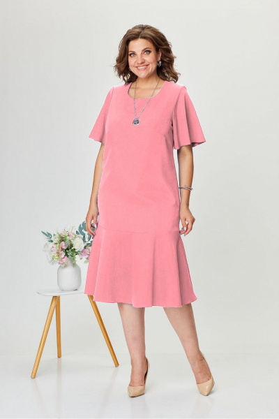 Платье приталенного силуэта из текстиля с воланом и вытачками Fortuna ШЖ 719 персико-розовый - фото 1