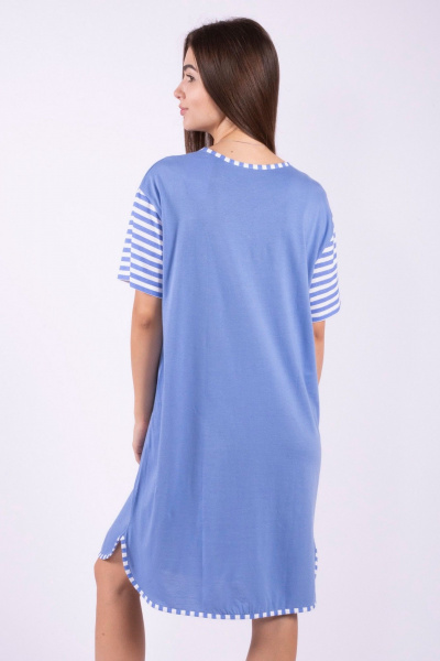 синяя домашняя сорочка из трикотажа и хлопка для комфорта 8 Марта 141000-4С515Д40-170,176 василек - фото 3