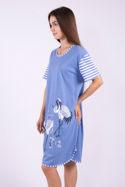 синяя домашняя сорочка из трикотажа и хлопка для комфорта 8 Марта 141000-4С515Д40-170,176 василек - фото 2