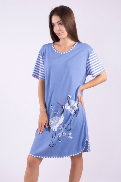 синяя домашняя сорочка из трикотажа и хлопка для комфорта 8 Марта 141000-4С515Д40-170,176 василек - фото 1