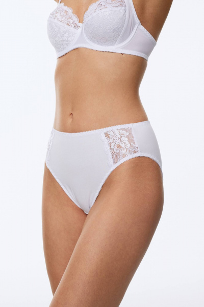 Белые хлопковые трусы с кружевными вставками и высокой линией Леди Леда 327-306 - фото 1
