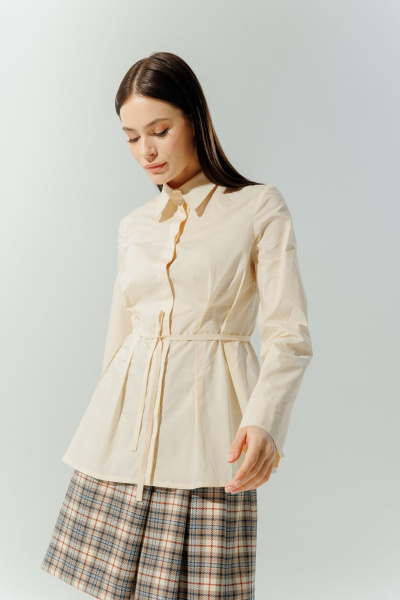 Блуза из хлопка с разрезами, классического и делового стиля DEVITA 6013 молочный - фото 6