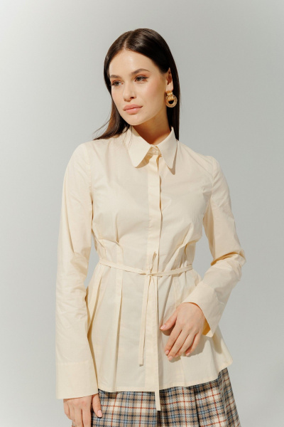 Блуза из хлопка с разрезами, классического и делового стиля DEVITA 6013 молочный - фото 4