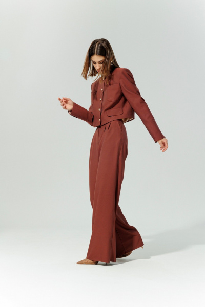 Брюки палаццо классического кроя из текстиля для делового образа DEVITA 3015 винный - фото 9
