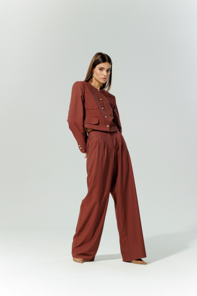 Брюки палаццо классического кроя из текстиля для делового образа DEVITA 3015 винный - фото 7